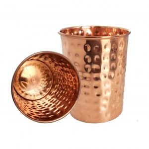 Pure Copper Cup / Glass Water Tumbler Minimalist Design Plain or Hammered 8 Oz for yoga health by American Ayurveda - Hammered, Set of 2 Cups