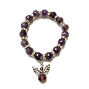 Bracelet with Faceted Amethyst Beads, Rondelles and Angel Charm