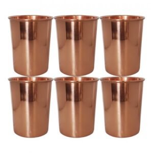 Pure Copper Cup / Glass Water Tumbler Minimalist Design Plain or Hammered 8 Oz for yoga health by American Ayurveda - Plain, Set of 6 Cups